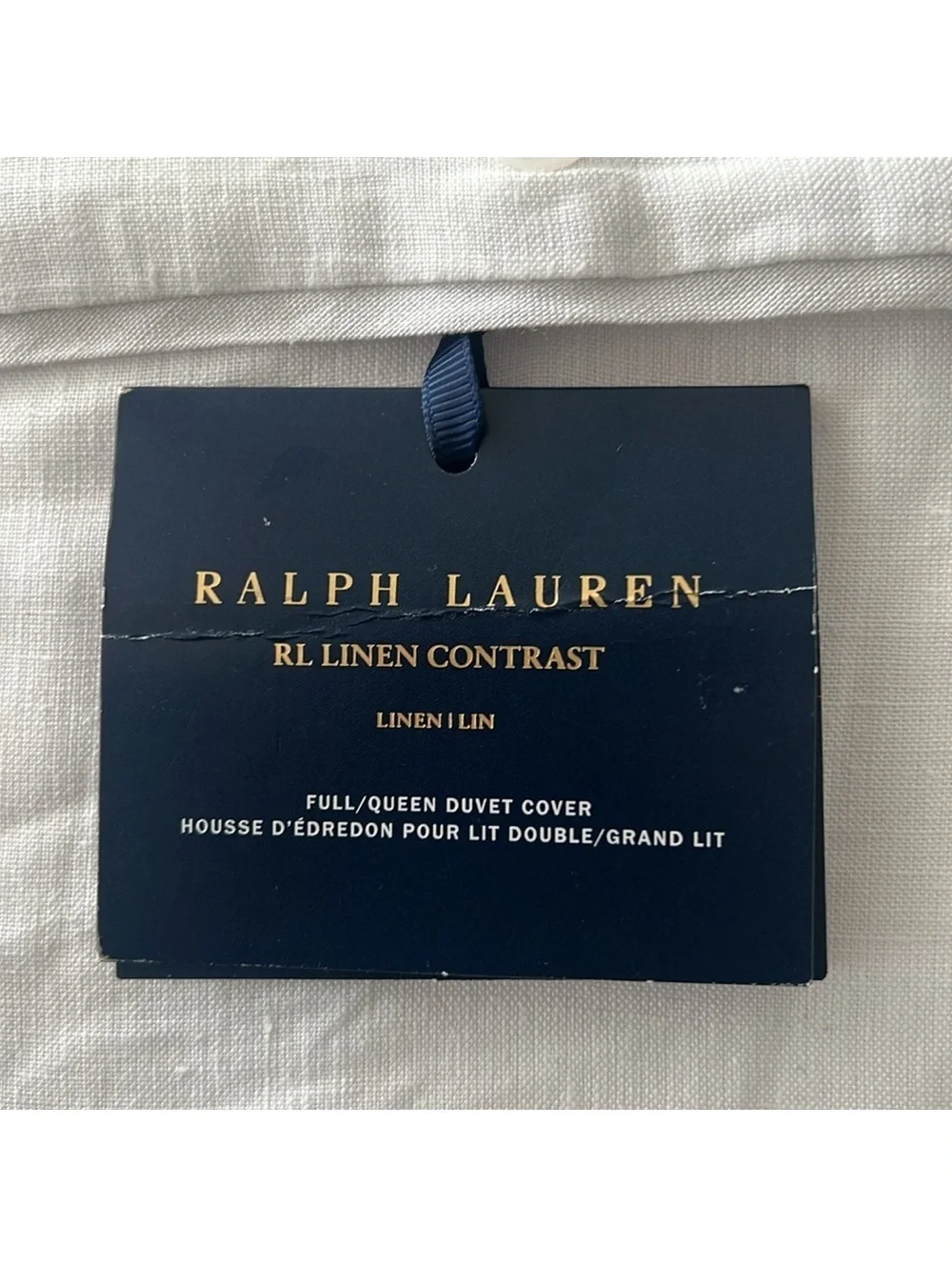 Ralph Lauren RL Linen Contrast Full/Queen Duvet Cover in White Pebble, NWT $500